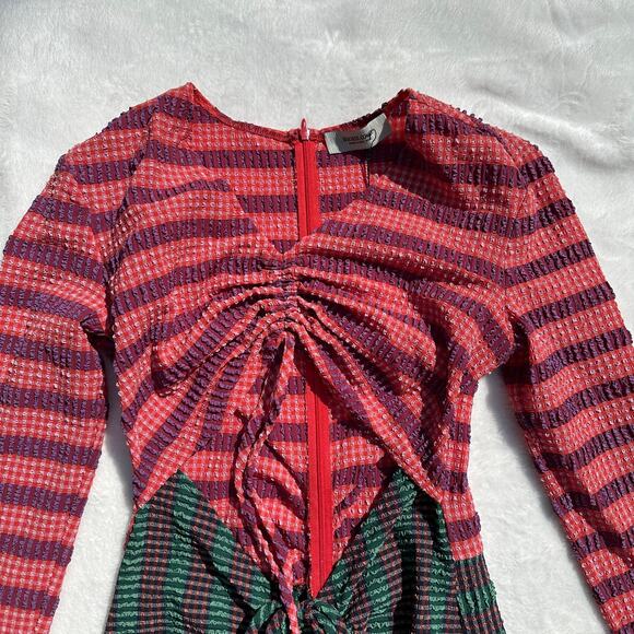 Rachel Comey Lamarr Dress Green Multi Stretchy Stripe Seersucker Size 6 NWT $595 - Picture 11 of 16